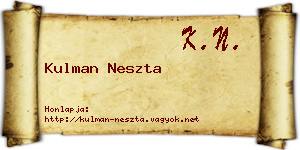 Kulman Neszta névjegykártya